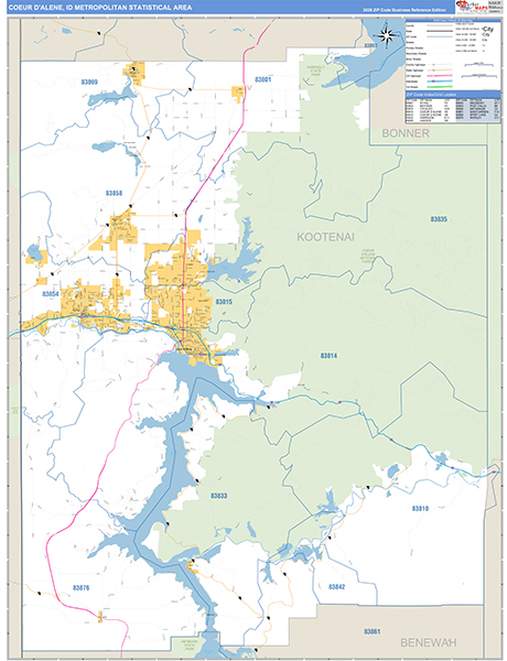 Coeur d'Alene Metro Area Wall Map